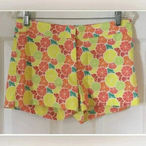 Women LAUREN GOLD orange Yellow Citrus Lemon Cotton Stretch Shorts Sz 0 EUC